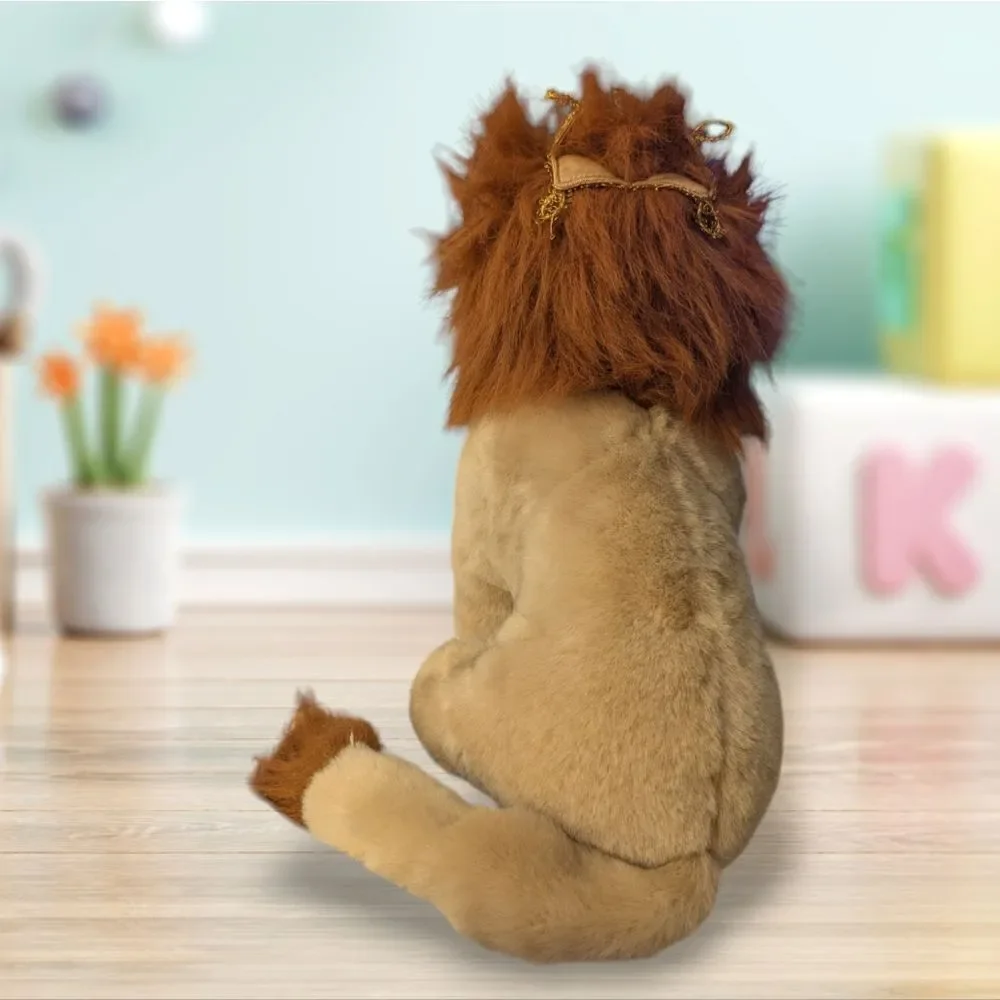 90s vintage Well-Made Lion plush‎ stuffed animal with gold crown